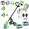 reffmov Decespugliatore a Batteria 21V, Tagliabordi a Batteria con 2 Batterie 2,0Ah, 3 Tipi di Lame Tagliaerba Elettrico, Ruote di Rimovibili, Attrezzo da Giardino per Prati, Giardini