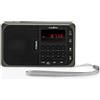 Nedis Radio FM | Design portatile | FM | Alimentato a batteria/mains-alimentato | Digitale | 3,6 W | Dimensioni dello schermo: 2,0 ' | Schermo in bianco e nero | Uscita cuffie | Nero/grigio