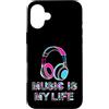 Retro Music Design Custodia per iPhone 16 Plus Music Is My Life Cuffie retrò Neon Music Lover