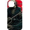 Tsunami Bones Records Custodia per iPhone 14 Plus Scheletro Chitarrista Onda Giapponese Red Moon Dark Rock Art