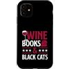 Adorable Void Aesthetic Black Cat Attitu Custodia per iPhone 11 Libri di vino e gatti neri Lettura del libro che ama il vino rosso