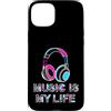 Retro Music Design Custodia per iPhone 15 Plus Music Is My Life Cuffie retrò Neon Music Lover
