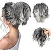 RUNRAYAY Pelle per capelli Pelle per capelli con coda di cavallo intera corta Pelle per capelli Pelle miste con pettine grigio Pelle per capelli Pelle per capelli Updo Pelle, grigio argento