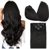 GOO GOO Extension Capelli Veri Clip, 35cm 80g 7pezzi, Remy Umani Naturali Extension Capelli Clip, 1B Nero Naturale