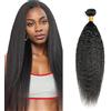 Shoaiye Human Hair Bundles Yaki Capelli Veri Tessitura Unprocessed Remy Machine Weave Extensions Double Weft #1B Natural Black 26 Inch