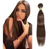 Shoaiye Human Hair Bundles Straight Capelli Veri Tessitura Unprocessed Remy Machine Weave Extensions Double Weft Color #4 Chocolate Brown 16 Inch
