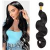 Shoaiye Human Hair Bundles Body Wave Capelli Veri Tessitura Unprocessed Remy Machine Weave Extensions Double Weft Color #1B Natural Black 14 Inch
