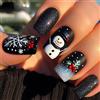 Viugex 24 pezzi Francese Nero Natale Unghie finte, Medie Quadrate Press on Nails con pupazzo di neve Fiocchi di Neve, Brillantino Acrilico Copertura Completa Unghie False per Donne e Ragazze