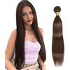Shoaiye Human Hair Bundles Straight Capelli Veri Tessitura Unprocessed Remy Machine Weave Extensions Double Weft Color #4 Chocolate Brown 12 Inch