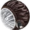 Mikimini Confezione da 2 Cuffie in Raso per Uomo e Donna, Cuffietta in Seta per Dormire a Doppio Strato per Trecce di Capelli Ricci con Fascia Elastica Ampliata Regolabile Cioccolato/Argento