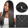 Zeslaerr Extension Capelli Veri Clip Silky Straight Human Hair Extensions Clip in Invisible Hairpin Natural Black Color 7pz 35 cm 120g Unprocessed Remy Hair for Women 14 Pollici