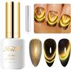 Imtiti Smile Gold Color Gel Nail Polish,15 ml olografico 9D Cat eyes Glitter Magnetic Gel Polish UV Gel Nail Polish with Magnetic Stick for Nail Salon