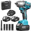Uaoaii Avvitatore a impulsi a batteria 1400 Nm 1/2", 2 batterie 4000mAh con caricatore rapido, 21V Avvitatore Elettrico bussole 17-19-21-24 mm + prolunga 5", ideale per auto, camion, garage, officina