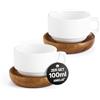 AMOJA Set di 2 tazze da caffè con piattini, bianco, 100 ml, in ceramica, a pareti spesse, a lunga durata, design impilabile, per cappuccino e espresso
