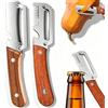 Generico Set da 2 sbucciatori per verdure multifunzionali, 2-in-1 in acciaio inox con manico in legno e apribottiglie, utensile da cucina robusto per patate zero sprechi (1pc Pettine + 1pc Peeler)
