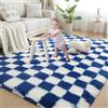 Gsogcax Tappeto a scacchi per soggiorno, 1,5 x 1,8 m, super morbido, soffice, per camera da letto, antiscivolo, confortevole, grande, tappeto per interni, moderno, decorazione per la casa, colore: blu