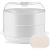 PRITOK Vaporiera a microonde con 2 scomparti per cucinare, PRITOK 21,5 x 21,5 x 16 cm, vaporiera per microonde con colino, 4 l, bianco