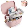 Relaxdays Scatola Porta medicinali, 4 Scomparti con Inserto Rimovibile, plastica, Maniglia, 18x28x20 cm, Rosa