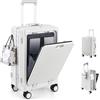 LANMOU Valigia Rigida Media, 20 Valigia Bagaglio a Mano con Telaio in Alluminio e Guscio ABS, 56cm 44L Stiva, 4 Ruote, Lucchetto TSA, Porta USB, Trolley Rigido da Cabina, Bianco