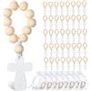 Elyebxj Rosario, Rosario cattolico da 40 Pezzi con Pendente a Croce Bianca, Perline in Legno Naturale, Custodia in Rete Inclusa - Legno Bianco e Naturale, 6×4 Pollici