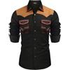 BIKETAFUWY Camicia Country Vintage Camicia da Cowboy Uomo Western Manica Lunga Camicia da Uomo Grande Dimensione Ricamo Camicie Africane Slim Fit a Fiore Camicetta Ete Hippie da Lavoro Casual Carnevale, #01-Nero