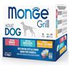 Generico Monge Grill Multipack per Cani Adulti, Bocconcini Grain Free, Manzo, Merluzzo, Pollo e Tacchino, 12 bustine da 100 g