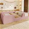 Trdlpyn Montessori Letto a Terra per Bambini 140x190cm, Letto Piazza e Mezza per Bambini con Borsa Portaoggetti in Tessuto e Sponde di Sicurezza Removibili, Letto imbottito in Velluto(Senza Materasso) Rosa