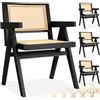 tectake® Set da 4 Sedia da pranzo con braccioli, Sedie Cucina Stile Boho, Poltroncina schienale largo, rattan ad intreccio viennese, struttura in legno massiccio, vernice protettiva - Rovere Nero