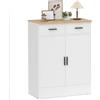 HOMCOM Credenza Cucina con 2 Cassetti e Armadietto 2 Ante, Mobile Cucina Moderno con Ripiano Regolabile, Credenza Buffet per Soggiorno, Sala da Pranzo e Salotto, 68.6x35x90.3 cm, Bianco e Color Legno