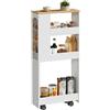 HOOBRO Carrello da Cucina a 4 Ripiani, Carrello Portaoggetti da Cucina Stretti 40 x 15 x 85,5 cm con 4 Ruote Girevoli Bloccabili, per Cucina, Bagno, Soggiorno, Bianco e Legno Naturale EWN84TC01