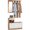 HOMCOM Set Mobili Ingresso Moderno con Scarpiera Specchio Bianco e Noce