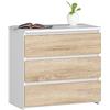 AKORD Comodino CL-3 con 3 Casetti | Per il Soggiorno Camera da Letto Guardaroba, L'ufficio e lo Studio | 60 x 57 x 35 cm | Peso 26 kg | ColoreBianco/Rovere Sonoma