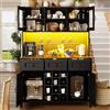 SACOOL Mobile da cucina alto con porte USB e prese, armadio laterale con 4 ante e 3 cassetti, credenza con striscia luminosa a LED, armadio da cucina, credenza, colore nero, 120 x 40 x 170 cm