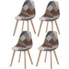 Uderkiny Set di 4 poltrone patchwork scandinave, sedia imbottita, per cucina/ufficio, cuscino in poliuretano, gambe a croce in faggio (grigio, 4)