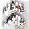 Zilnox Mensola doccia senza foratura, 2 mensole angolari, organizer da bagno con 4 ganci, accessori per doccia, shelf, supporto per shampoo per doccia per bagno femminile.