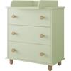 zee LUMI Fasciatoio Cassettiera 83x93x48 cm Verde Menta con Piano Fasciatoio 3 Cassetti Estrazione Completa Cassettiera Neonato Cameretta Maniglie e Piedi in Legno Massello di Faggio