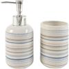 ROCKING GIFTS Set da Bagno Dispenser per Sapone e Bicchiere in Ceramica, Motivo a Righe con Colori neutri