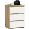 AKORD | Comodino CL-3 con 3 Cassetti | per il soggiorno, la camera da letto, il guardaroba, l'ufficio e lo studio | Design moderno e funzionale | 35 x 40 x 57 cm, 26 kg | (Bianco | Rovere Artigianale)