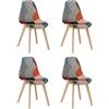 GrandCA HOME Set di 4 Sedie da Pranzo, Sedia in Stile Nordico Patchwork Sedia da Cucina, Morbido Cuscino Imbottito, Gambe in Legno, Rosso 01