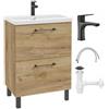 Deftrans Mobile sottolavabo 60 x 80 cm con lavandino - Mobile da bagno in rovere artigianale con 2 cassetti Soft-Close, mobili da bagno con rubinetto per lavabo