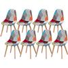 HJhomeheart Set di 8 Sedie da Pranzo, Sedia da Pranzo Patchwork Multicolore, Sedia in Tessuto con Gambe in Legno Massello per Sala da Pranzo, Soggiorno (Rosso01)