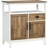 HOMCOM Credenza Mobile Cucina Stile Rustico, Organizzatore Cucina con Cassetto e 2 Ante, 76.6x 35x 81.5cm, Bianco e Marrone