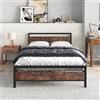 JELUTE Struttura letto con piattaforma in metallo, 120 x 200 cm, con testiera e pediera in legno, supporto in acciaio resistente, senza bisogno di molle, facile da montare, colore nero