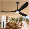 OUENGK Ventilatore Da Soffitto Nero Da 132 Cm Con Luce Telecomando, Ventilatori Da Soffitto Con Pale In Legno Per Esterni, Sei Velocità Motore Dc Reversibile Silenzioso, Per Gazebo, Camera Da Letto