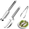 Foyucool Set da 3 Pezzi Squamatore Pesce con Raschietto, Coltello e Pinzette, Pulizia Rapida, Utensili in Acciaio Inossidabile per Preparazione Facile