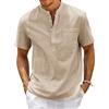 King Billion Camicia in cotone e lino da uomo con collo a Henley, tasca casual da spiaggia, manica corta, tinta unita, top da uomo, t-shirt vintage streetwear