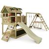 Fatmoose Parco giochi Portico Legno TikaTaka con altalena SurfSwing e Scivolo Verde Salvia, Capanna Bambino Esterno con Sabbia, Scala Arrampicata & Accessori Giochi