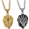 JewelryWe Gioielli Collana da Uomo Punk Rocky in Acciaio Inossidabile Gotico con Diamante, Ciondolo Testa di Leone, Colore Argrento e Oro(con Borsa Regalo)
