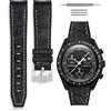 HORACE Cinturino universale per orologio in silicone liquido 20mm - Compatibile Omega x Swatch MoonSwatch - Kit di montaggio incluso (Nero Coccodrillo/Cuciture Bianche - Argento)