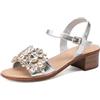 QUEEN HELENA Sandali Gioiello con Strass con Tacco Basso Donna Y6023 (Argento, Sistema Taglie Calzature EU, Adulto, Donna, Numero, Media, 37)